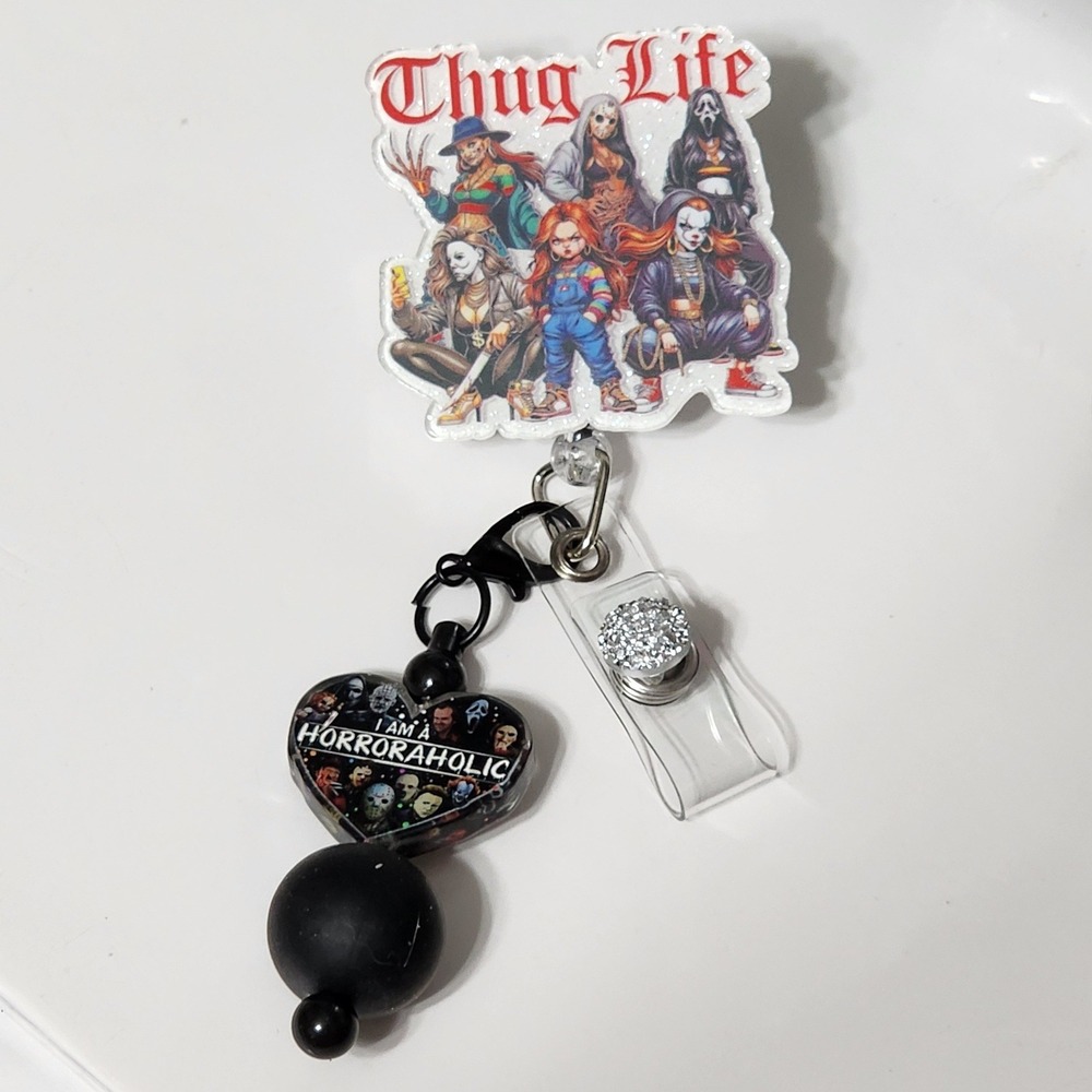 Horror Thug Life Badge Reel Badge Clip Alligator ID Holder Gift Retractable